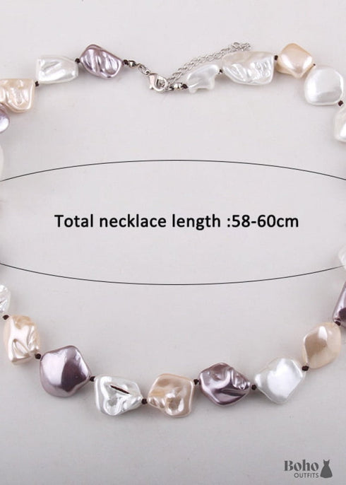 Boho Necklace, RH Big Pearl Shell White Pink Necklaces